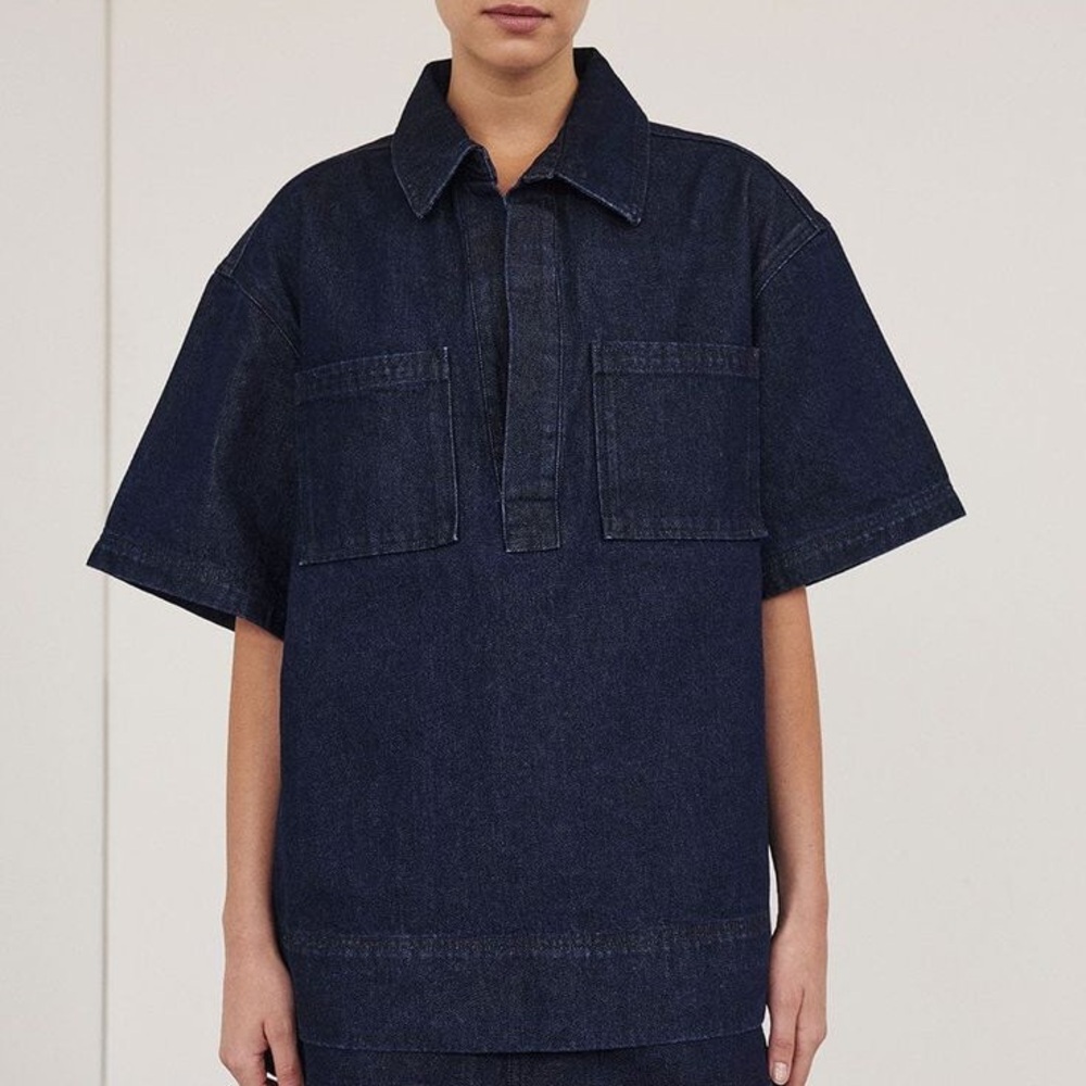 DISSH NWT Mason Indigo Boxy Short Sleeve Denim Shirt Top - 6